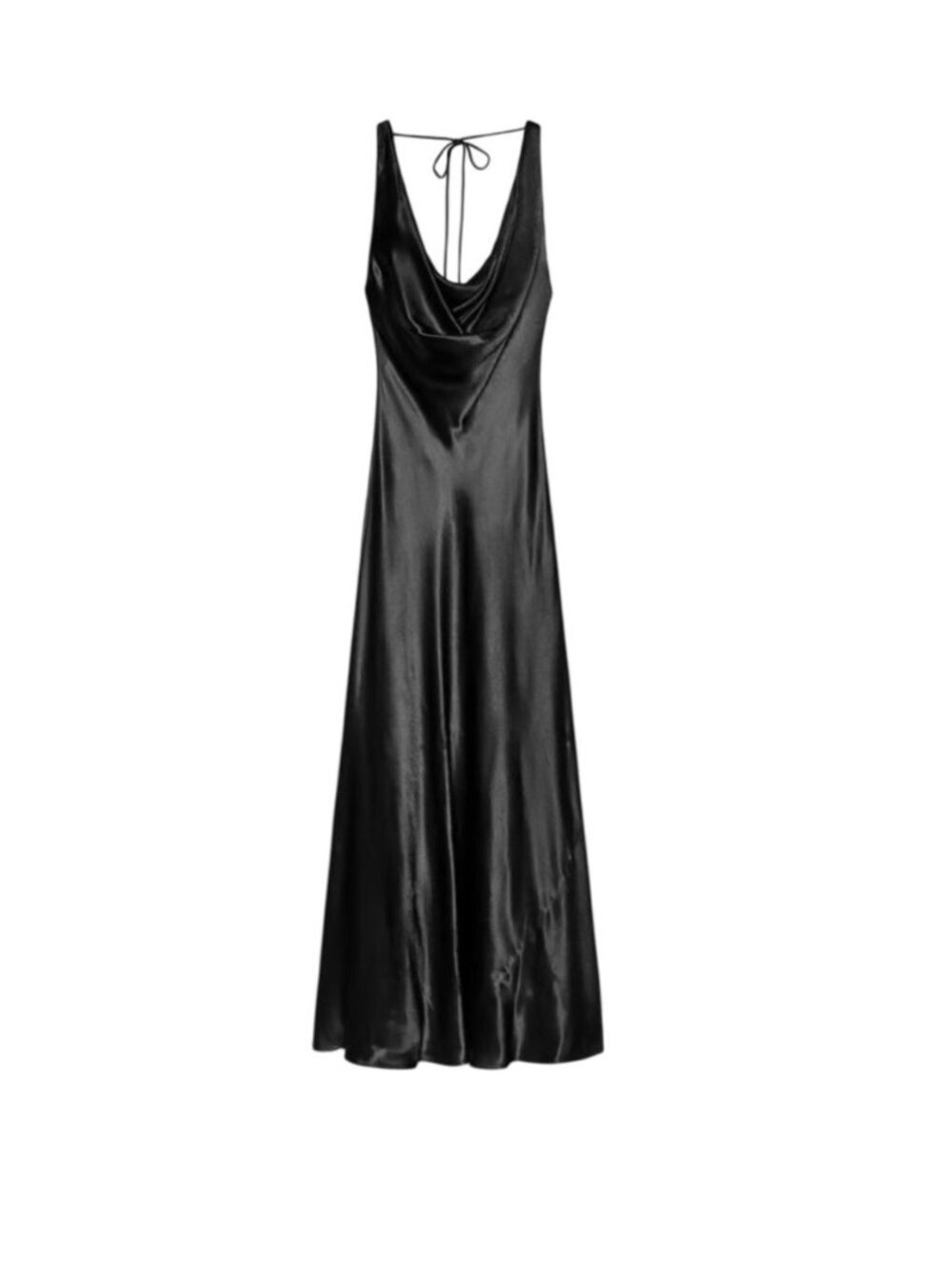 Zara Satin Cowl Neck black M Maxi Dress Draped Silhouette tie back sexy